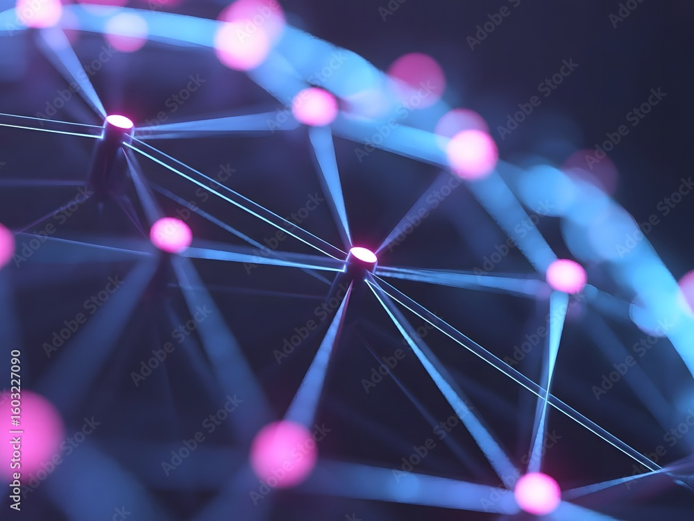 Aufkleber abstract network connection structure with glowing nodes and lines representing data transmission ar