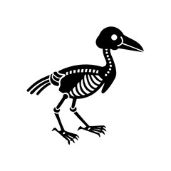 A Black Illustration of a Bird Skeleton on White Background