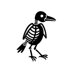 Cartoon illustration of a bird skeleton with a white background on display