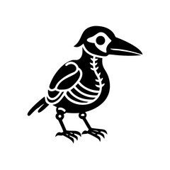 Stylized Illustration of a Crow with Visible Skeleton, Standing on White Background