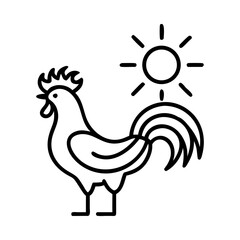 rooster crowing at sunrise in black silhouette