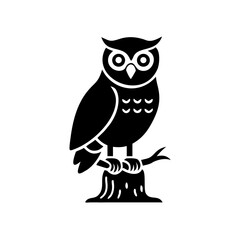 A wise owl perches on a tree stump in black and white drawing