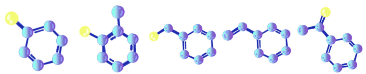 Cute Blue-Purple Molecule and Atom Cartoon Clipart Set – Colorful Chemistry Science Lab Illustration for Educational Projects and Fun Designs