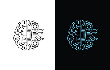 Futuristic Brain and Circuit Technology Icon, Artificial Intelligence Concept Design