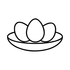 Three eggs in a bowl, shown with black outlines and simplistic design