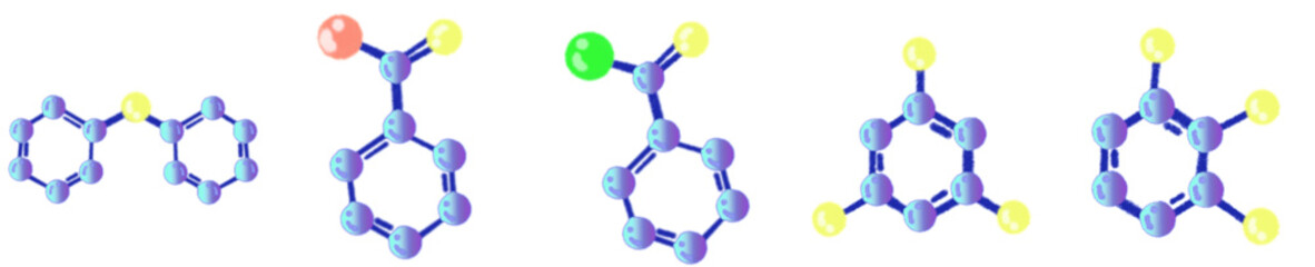 Cute Blue-Purple Molecule and Atom Cartoon Clipart Set – Colorful Chemistry Science Lab Illustration for Educational Projects and Fun Designs