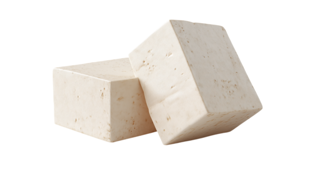 Two Blocks of Tofu on Transparent Background View