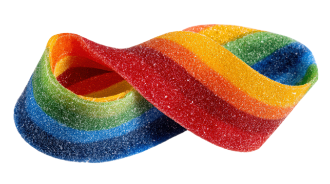 Twisted Rainbow Sour Belt Candy on Transparent BG