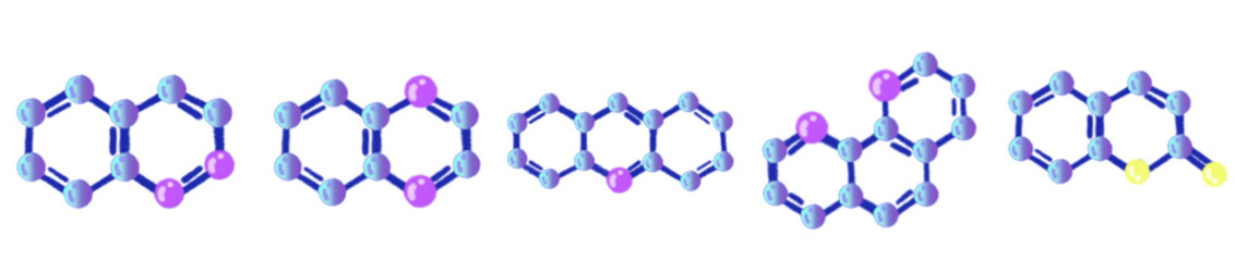 Cute Blue-Purple Molecule and Atom Cartoon Clipart Set – Colorful Chemistry Science Lab Illustration for Educational Projects and Fun Designs
