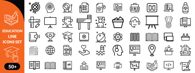 Education line icons set . Education and Learning thin line icons set. Education, School, Learning editable stroke icons. Vector illustration design 