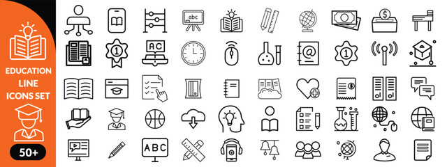 Education line icons set . Education and Learning thin line icons set. Education, School, Learning editable stroke icons. Vector illustration design 