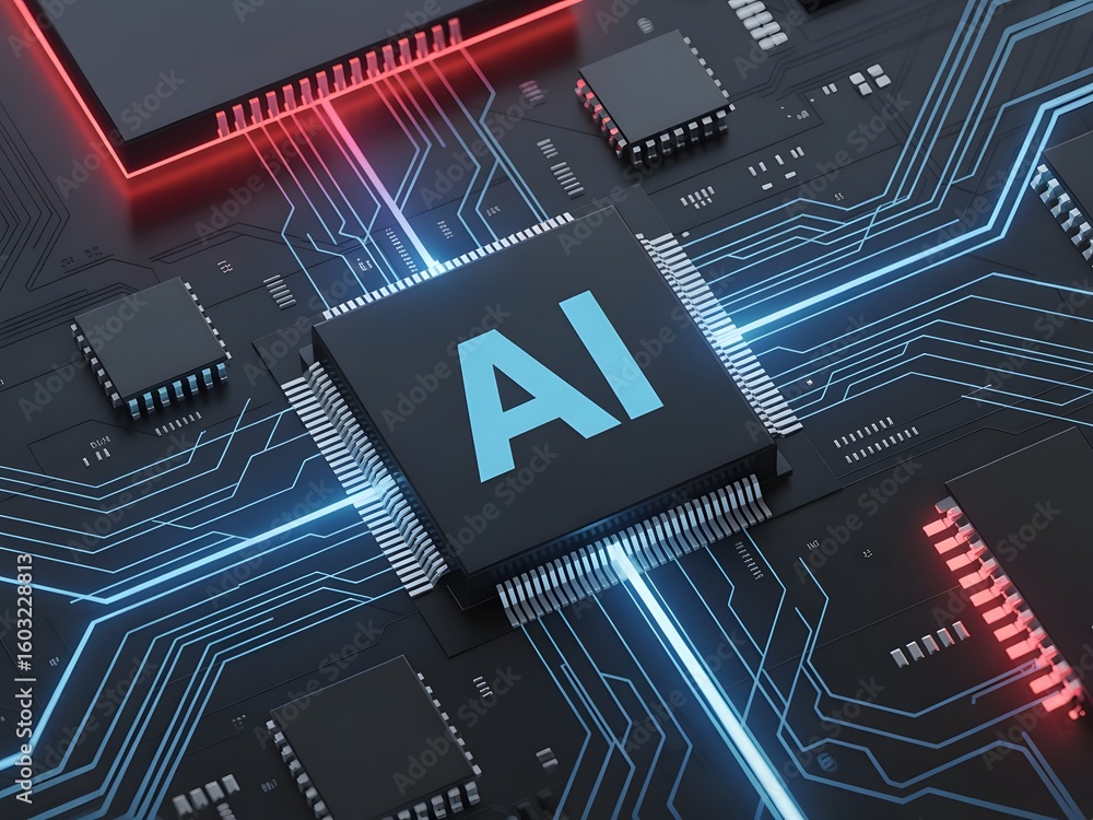 Aufkleber artificial intelligence microchip circuit board technology concept