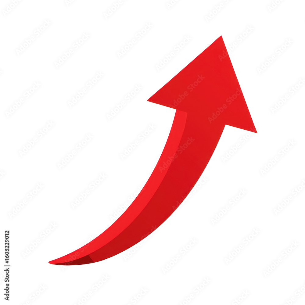 Poster red upward curving arrow isolated on transparent background