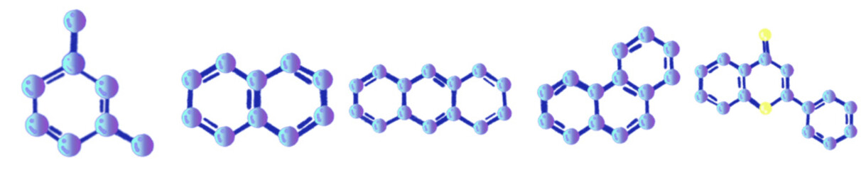 Cute Blue-Purple Molecule and Atom Cartoon Clipart Set – Colorful Chemistry Science Lab Illustration for Educational Projects and Fun Designs