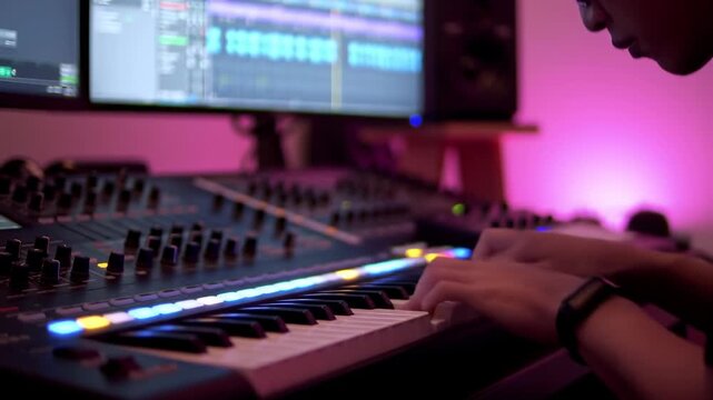 Musician playing synthesizer