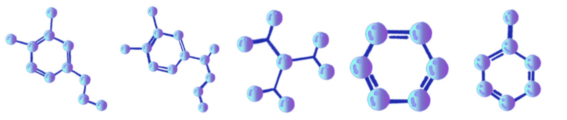 Cute Blue-Purple Molecule and Atom Cartoon Clipart Set – Colorful Chemistry Science Lab Illustration for Educational Projects and Fun Designs