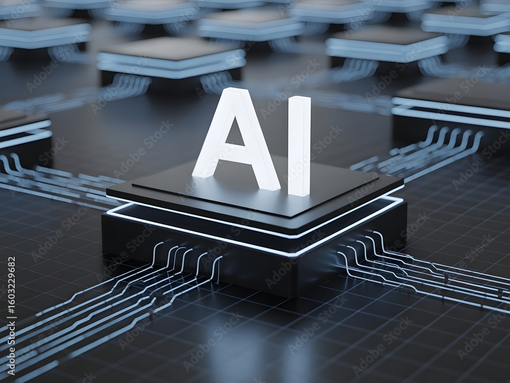Poster artificial intelligence ai technology futuristic concept digital data processing network