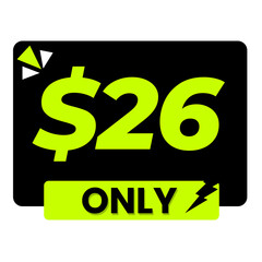 $26 only png, black colour price tag, creative shape png, plain tag format   