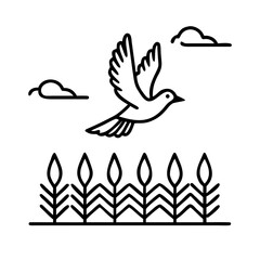 Freedom in Flight A Dove flying above wheat field