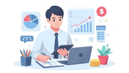 Financial Analyst Working on Digital Report