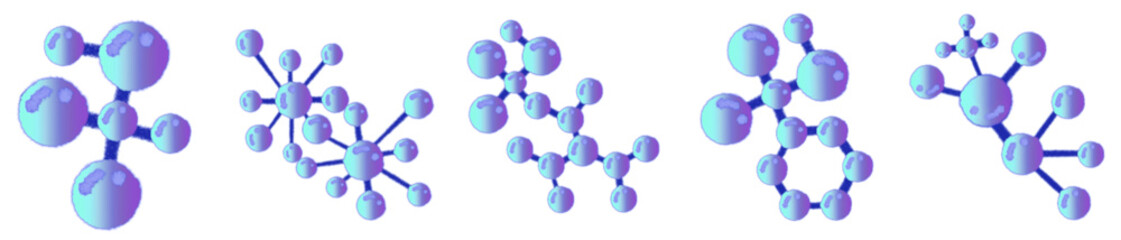 Cute Blue-Purple Molecule and Atom Cartoon Clipart Set – Colorful Chemistry Science Lab Illustration for Educational Projects and Fun Designs