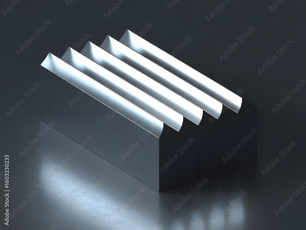Poster abstract metallic structure with four parallel curved channels