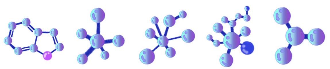 Cute Blue-Purple Molecule and Atom Cartoon Clipart Set – Colorful Chemistry Science Lab Illustration for Educational Projects and Fun Designs