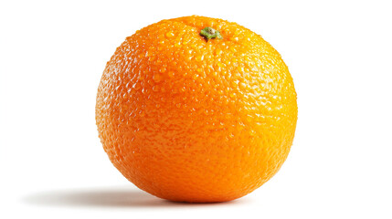 Single fresh orange with water droplets on white background