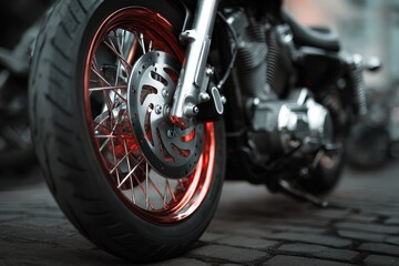 Obraz premium Detailed shot of a motorcycle tire with selective emphasis