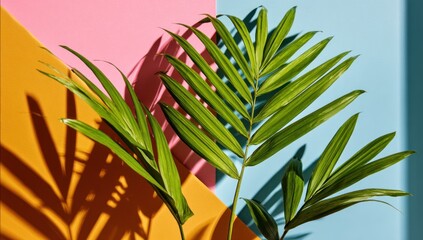 Obraz premium Vibrant palm fronds against a backdrop of color.
