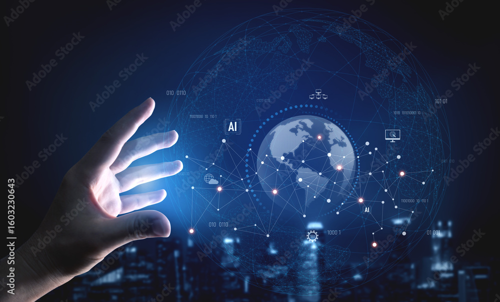 Poster global ai network showing connection between ai, global, and network elements across the digital wor