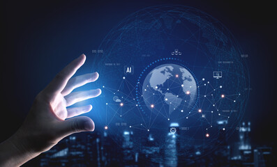 Global AI network showing connection between AI, global, and network elements across the digital...
