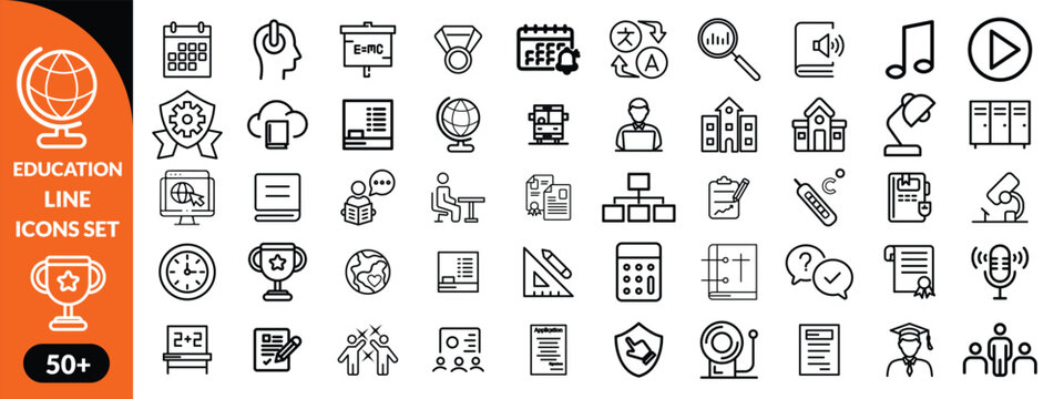 Education line icons set . Education and Learning thin line icons set. Education, School, Learning editable stroke icons. Vector illustration design 