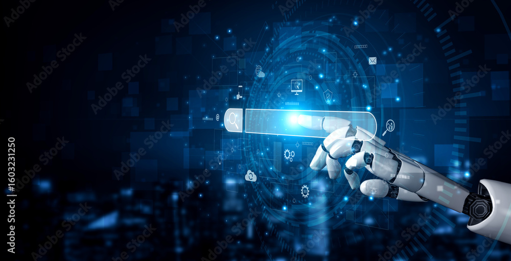 Poster ai assisting search engine interface to find digital information, enhance seo visibility, monitor in