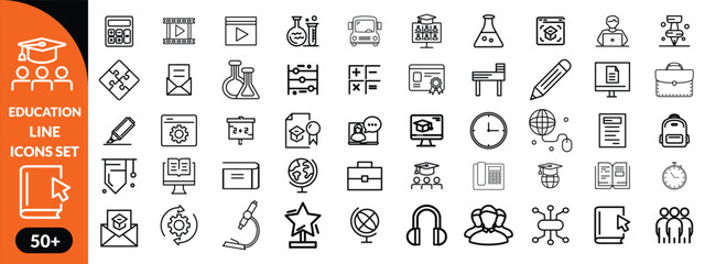 Education line icons set . Education and Learning thin line icons set. Education, School, Learning editable stroke icons. Vector illustration design 