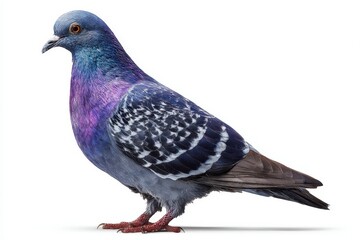 Detailed view of a blue check racing pigeon against a white background