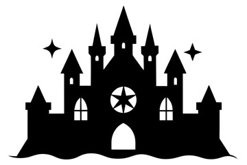 Obraz premium Spooky Dark Castle with Neon Pentagram – Halloween Vector Art