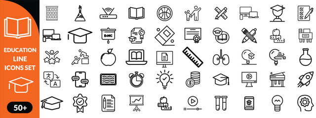 Education line icons set . Education and Learning thin line icons set. Education, School, Learning editable stroke icons. Vector illustration design 