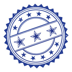 Fototapeta premium Distressed blue circular badge features stars and thick stripes on a white backdrop