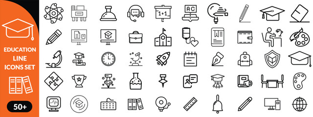 Education line icons set . Education and Learning thin line icons set. Education, School, Learning editable stroke icons. Vector illustration design 