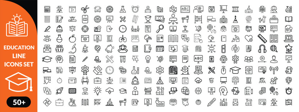 Education line icons set . Education and Learning thin line icons set. Education, School, Learning editable stroke icons. Vector illustration design 