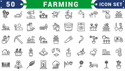 set of gardening farming icons collection outline simple black