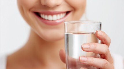 Close-Up of Smiling Woman Holding a Glass of Fresh Drinking Water