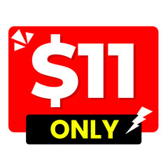 $11 only png, red colour price tag, bold product tag, clean digital style.
