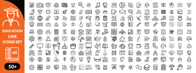Education line icons set . Education and Learning thin line icons set. Education, School, Learning editable stroke icons. Vector illustration design 