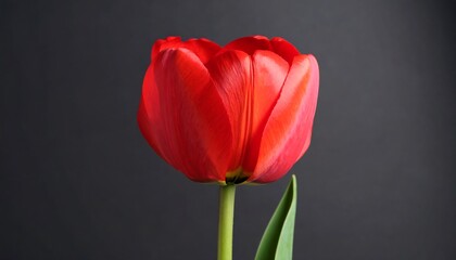 Vibrant Red Tulip Blossom on a Dark Background, Capturing Floral Beauty