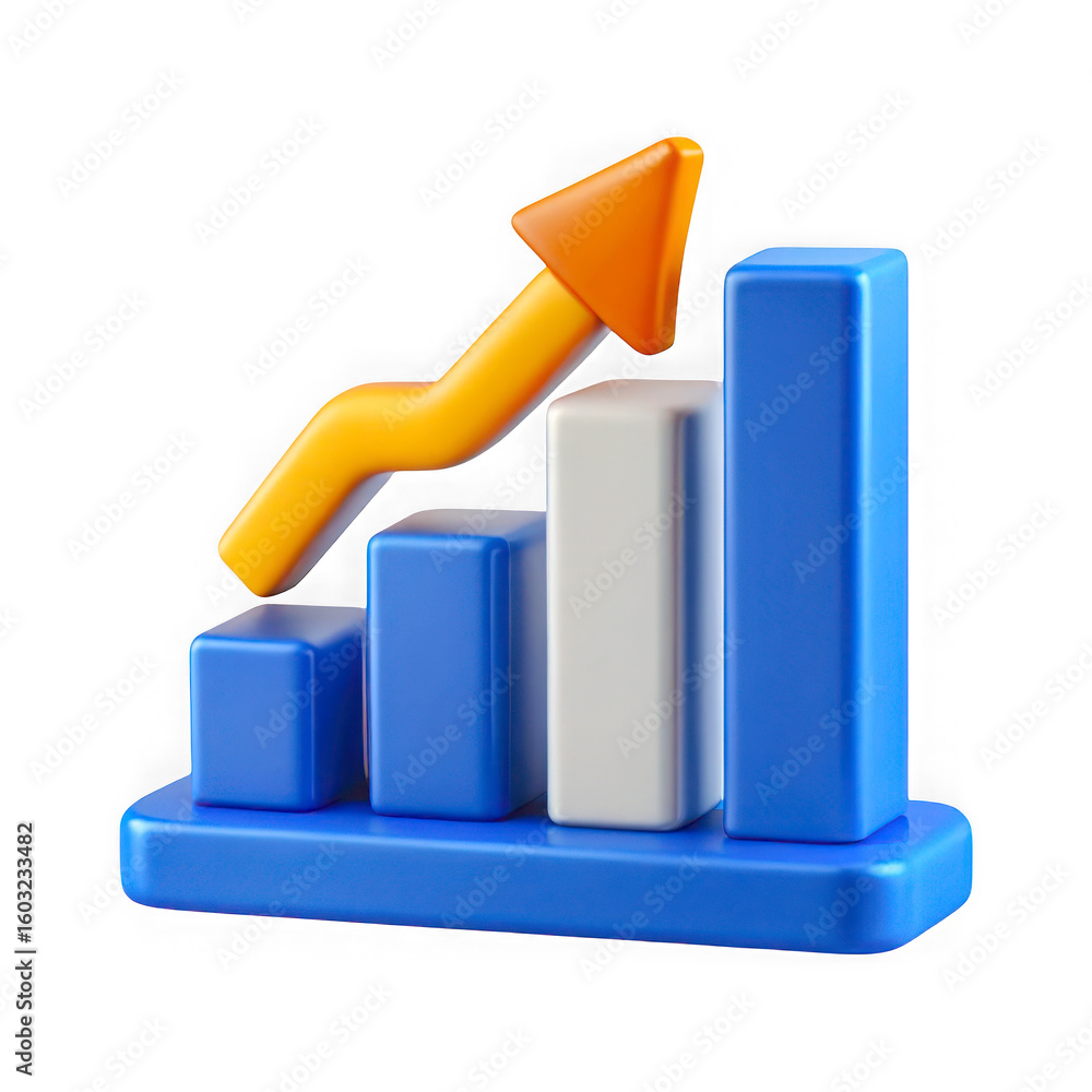 Poster growing bar chart with arrow on transparent background