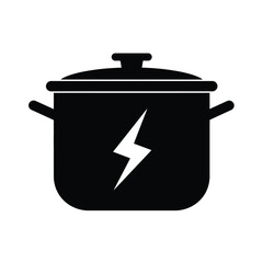 Black pot with lightning bolt symbol cooking electricity