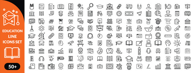 Education line icons set . Education and Learning thin line icons set. Education, School, Learning editable stroke icons. Vector illustration design 