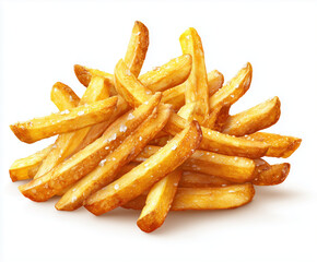 Crispy French Fries with Salt on a White Background